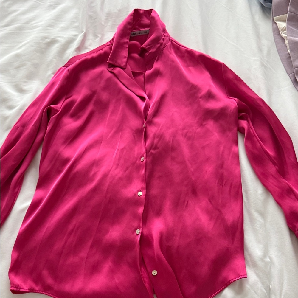 Zara Vibrant Pink Button Down Shirt